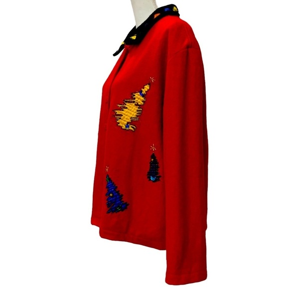Holiday Take Two Vintage Christmas Jacket Boxy Red Embellished 80’s  Large - Picture 2 of 16